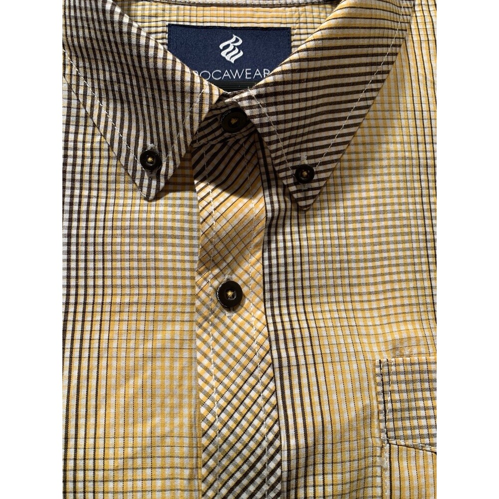 Rocawear Classic 3XL Yellow/White/Brown Fade Checks Button Down Long Sleeve
